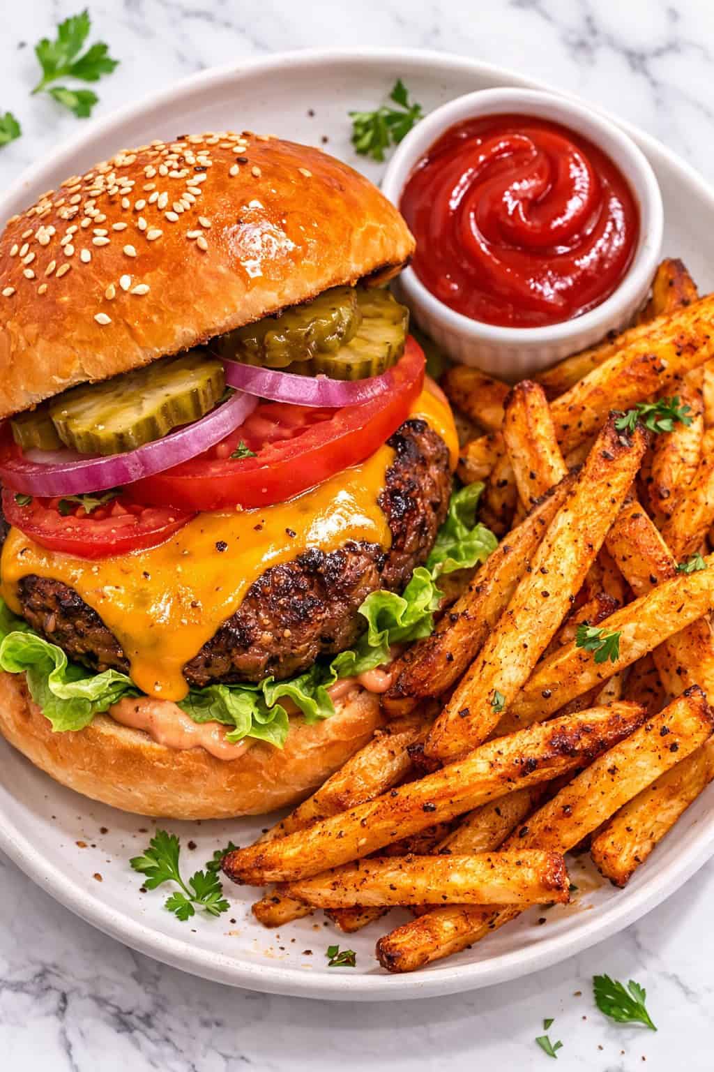 Burgers and oven fries