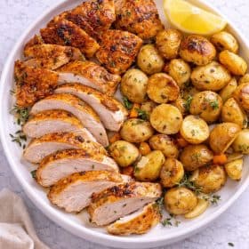 Roast chicken with potatoes