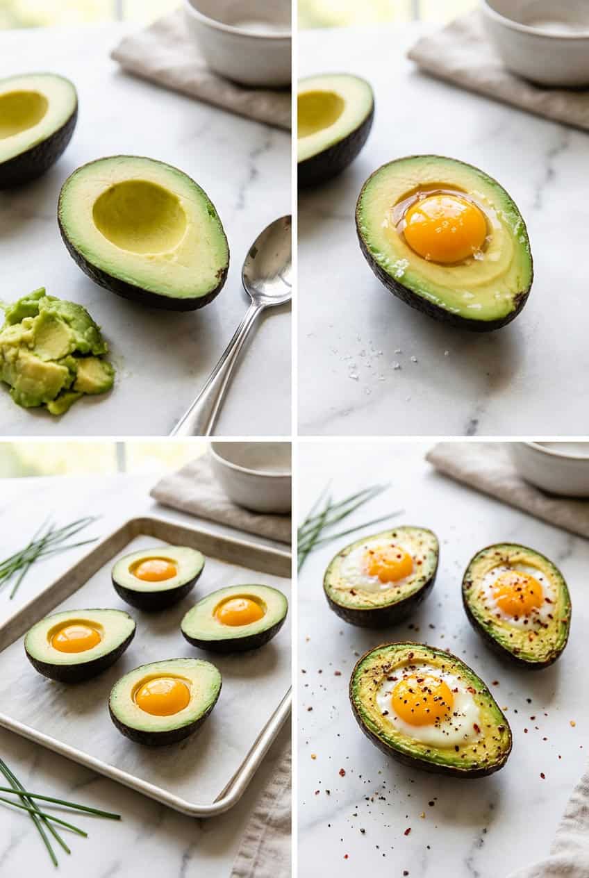 Step by step process of making avocado egg boats