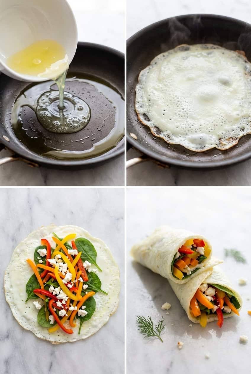 Step by step process of making egg white wraps