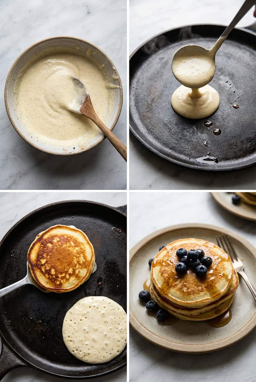 Step by step process of making Greek yogurt pancakes