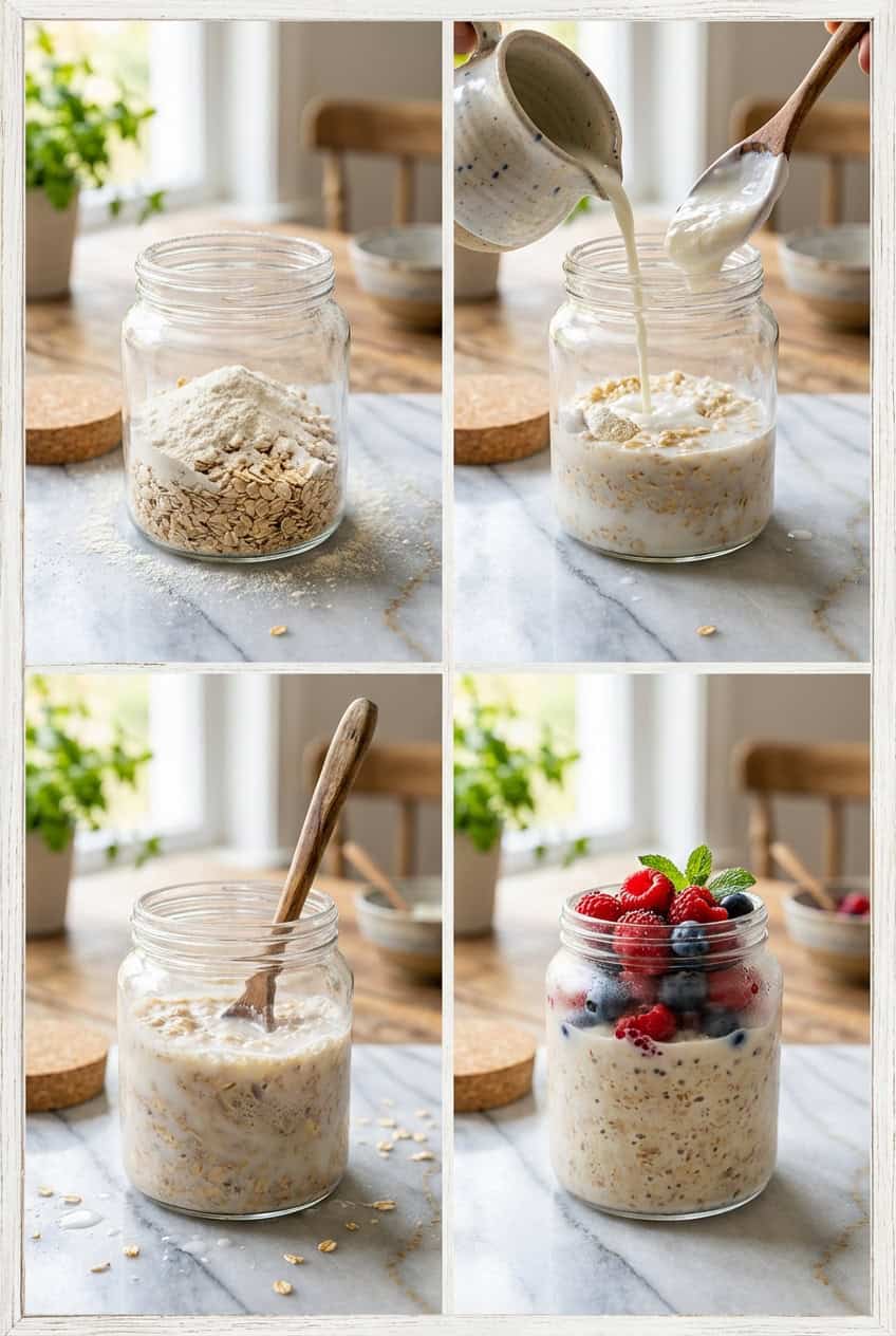 Step by step process of making protein overnight oats