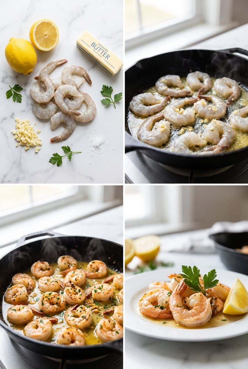 Step by step process of making garlic butter shrimp