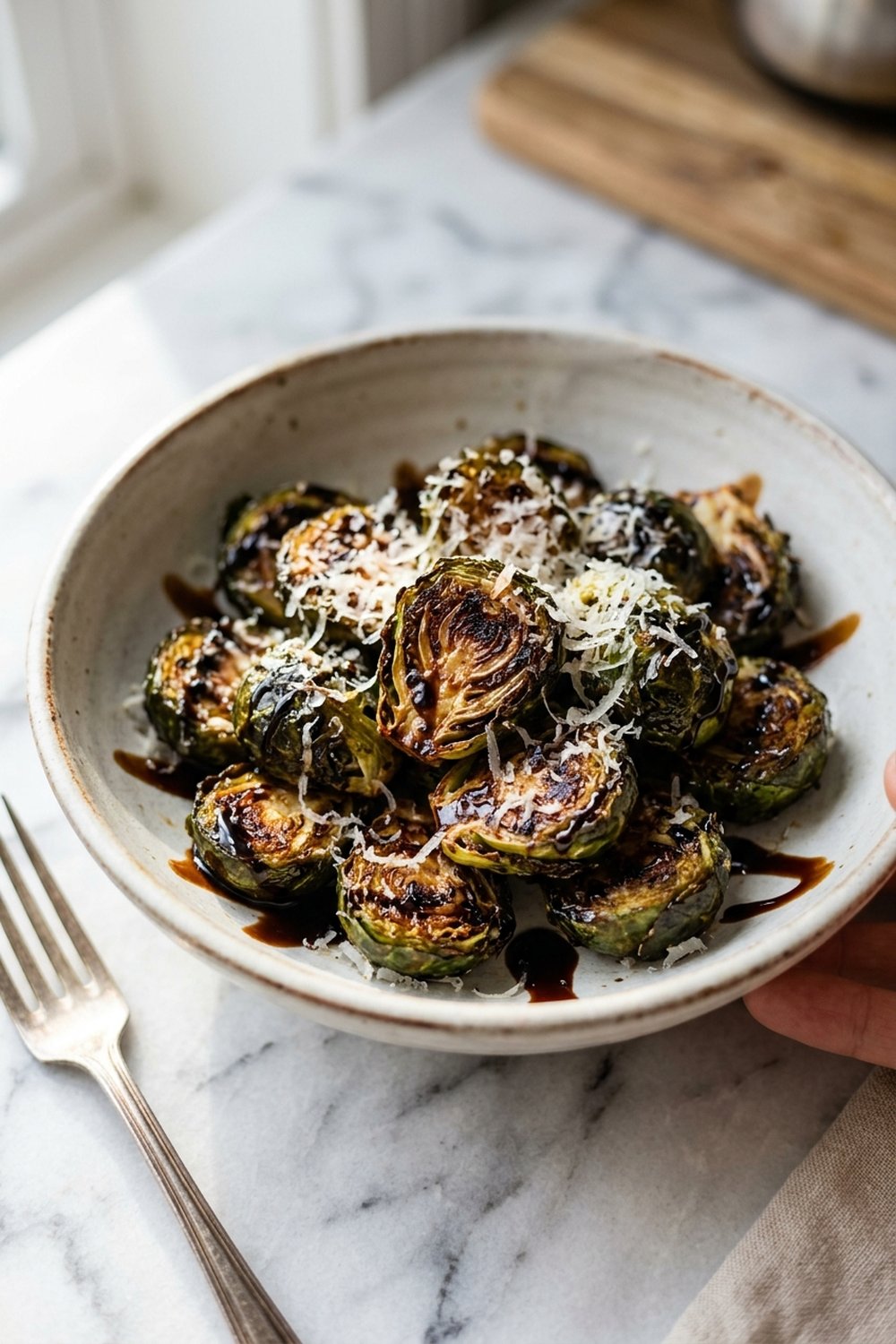 Air Fryer Crispy Brussels Sprouts close up