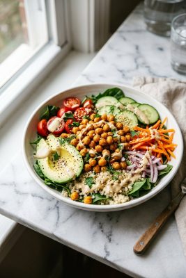 Air Fryer Crispy Chickpea Bowl served on a plate