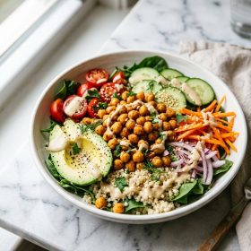 Air Fryer Crispy Chickpea Bowl served on a plate