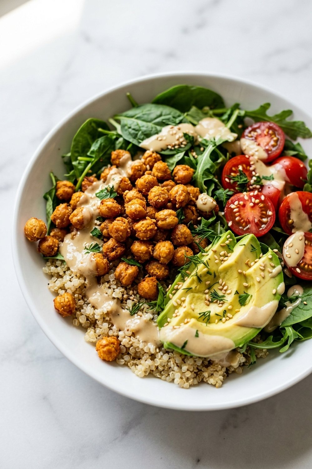 Air Fryer Crispy Chickpea Bowl close up