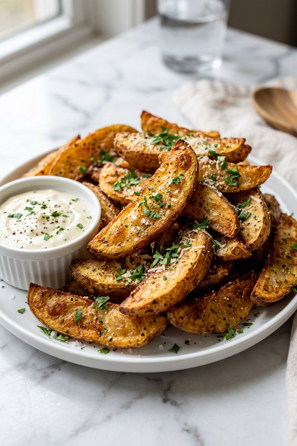 Air Fryer Crispy Potato Wedges close up
