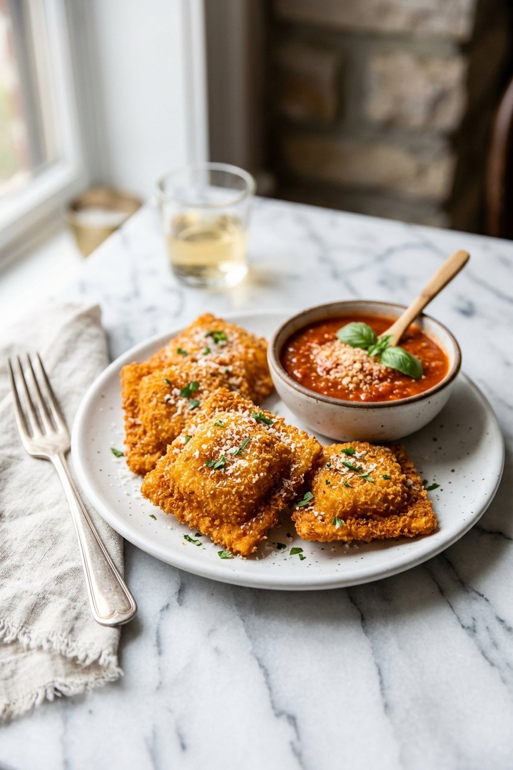 Air Fryer Crispy Ravioli close up