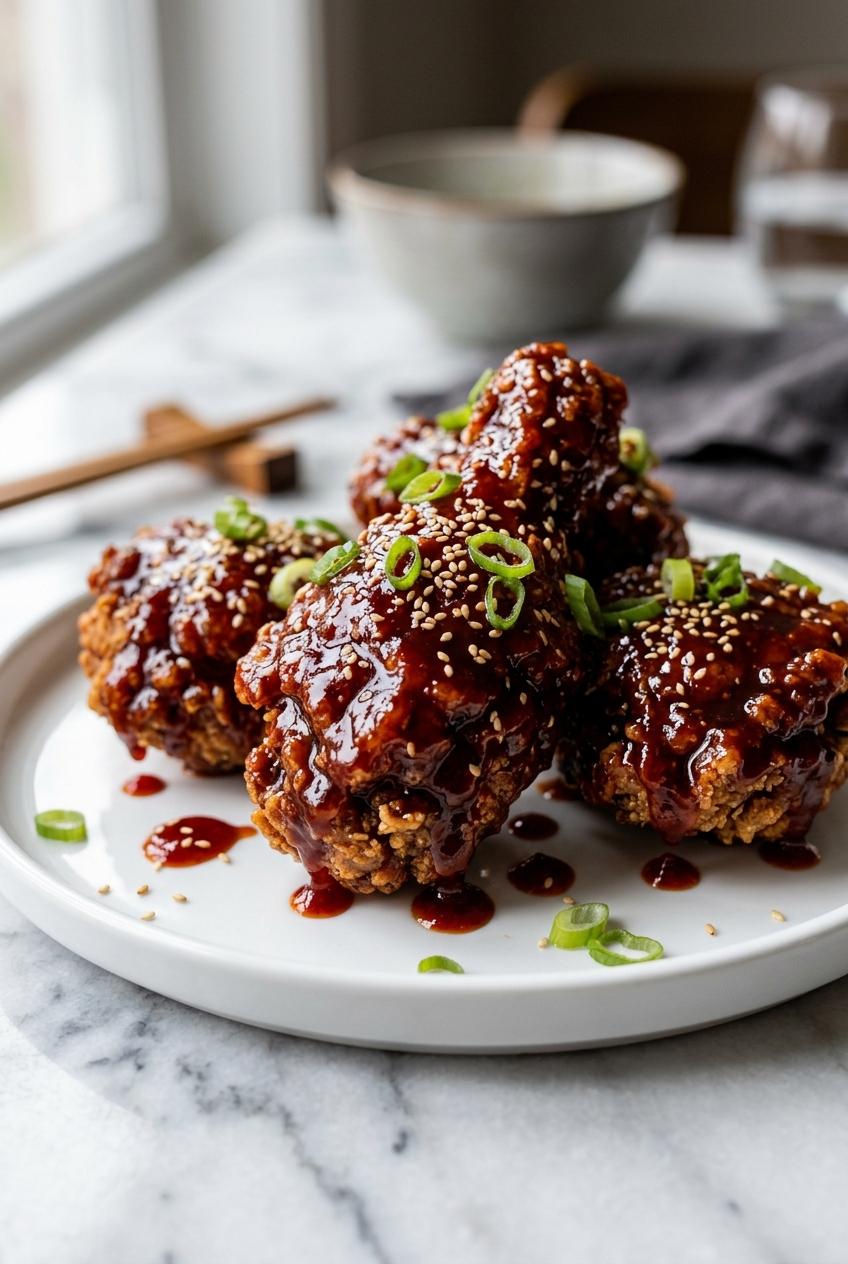 Air Fryer Korean Fried Chicken (Yangnyeom Chicken) close up