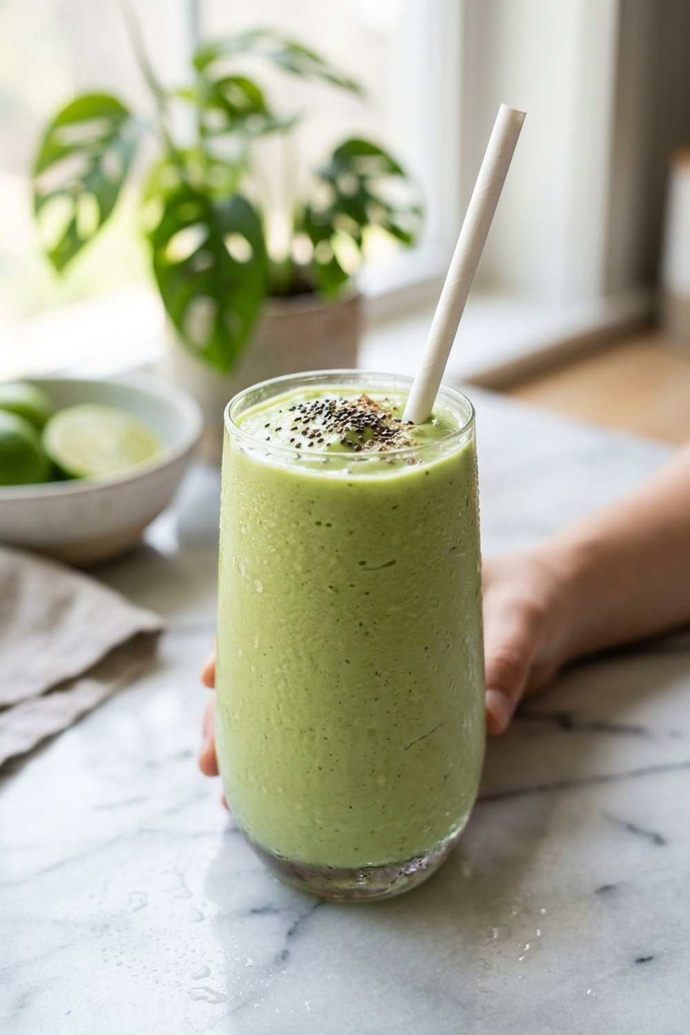 Avocado Spinach Green Smoothie close up