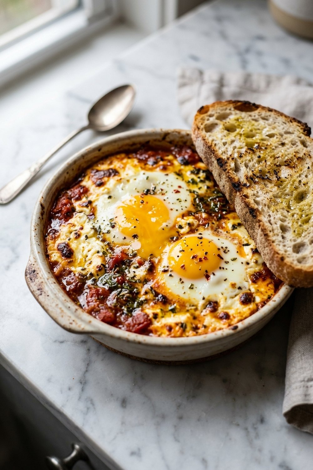 Baked Feta Eggs close up