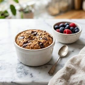 Baked Oats Chocolate Chip served on a plate