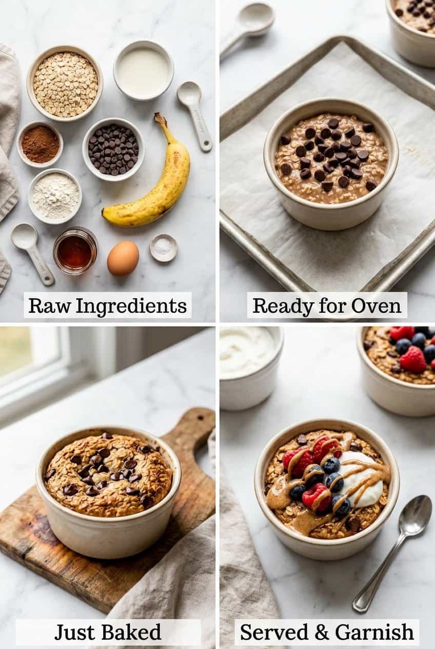 Step by step process for making Baked Oats Chocolate Chip