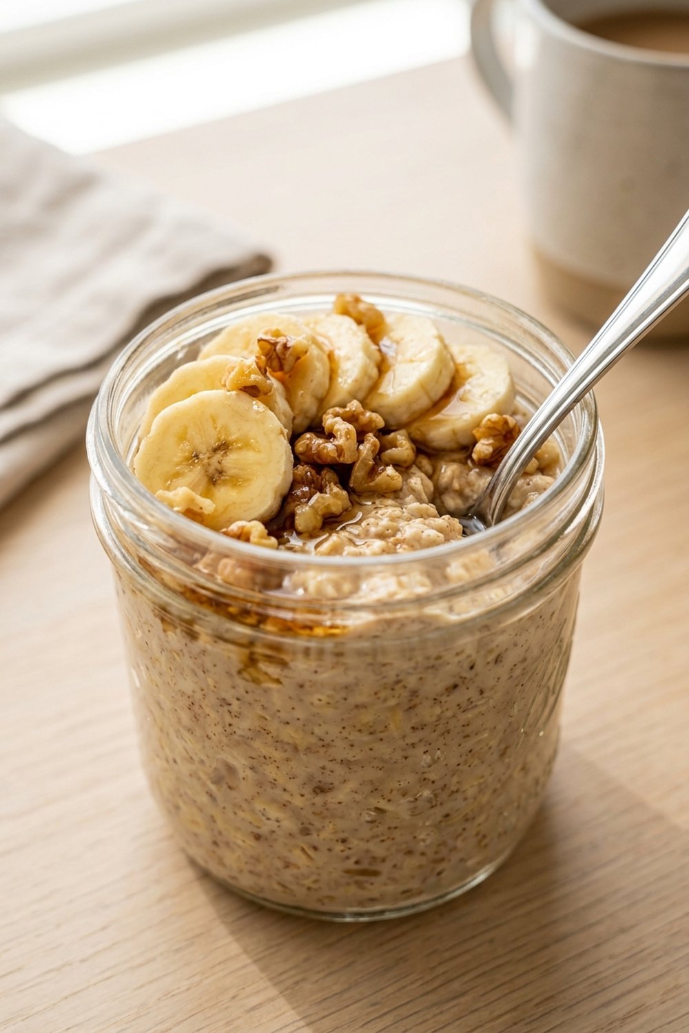 Banana Bread Overnight Oats close up
