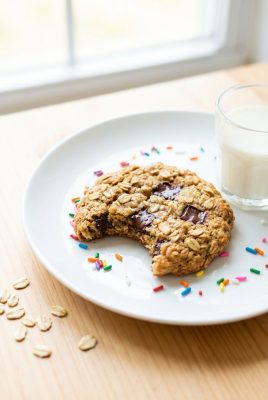 Close up of banana oat cookie broken in half