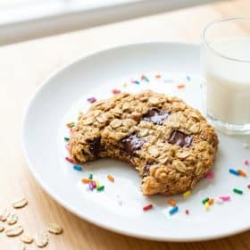 Close up of banana oat cookie broken in half