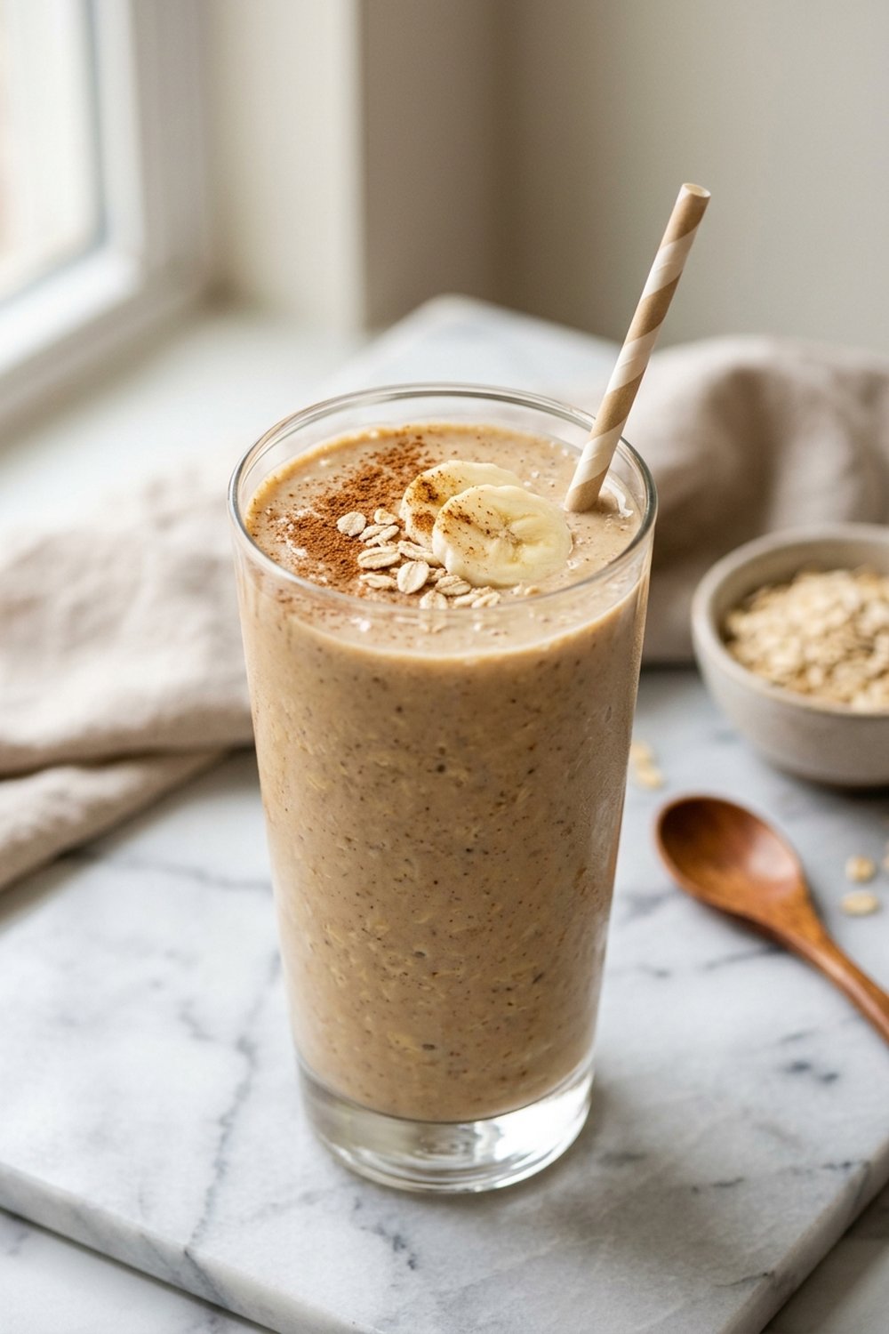 Banana Oatmeal Breakfast Smoothie close up