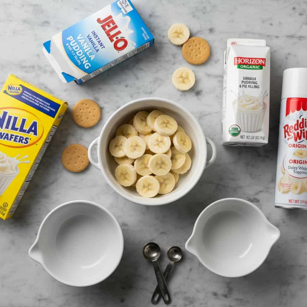 Raw ingredients for banana pudding cups