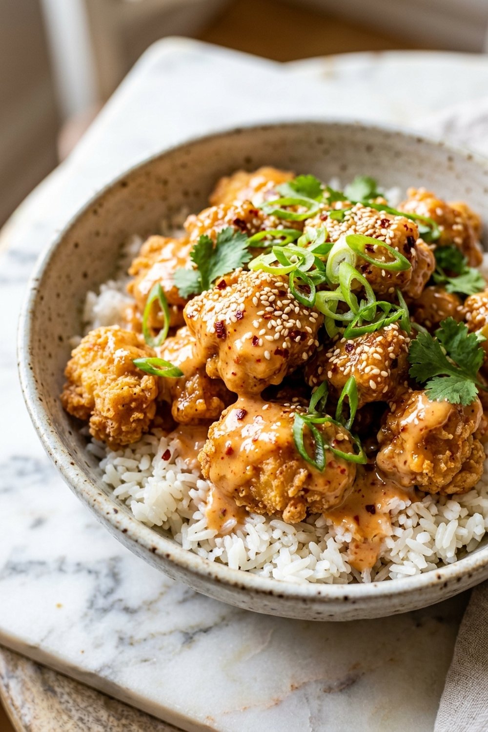 Bang Bang Chicken Bowls close up