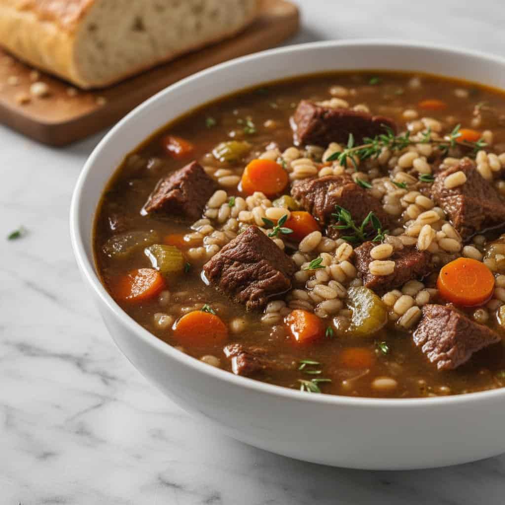 Close up of Beef Barley Soup