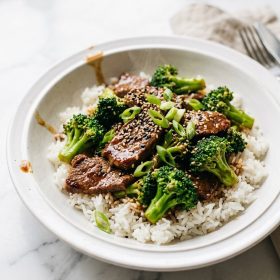 Beef and Broccoli Stir Fry served on a plate
