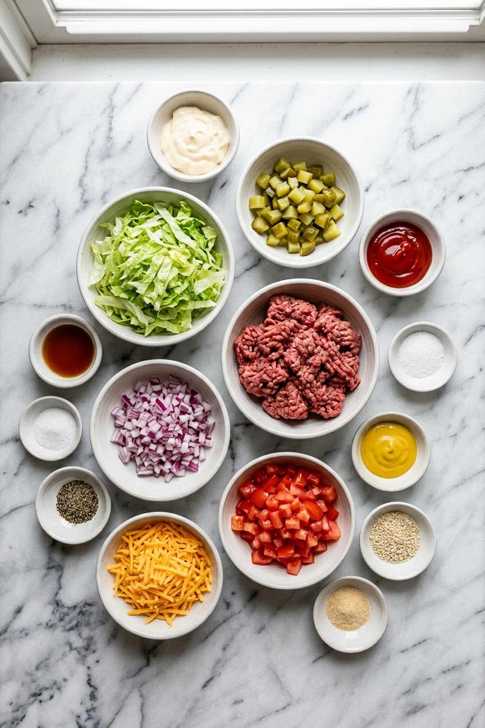 Ingredients for Big Mac Smash Burger Bowl