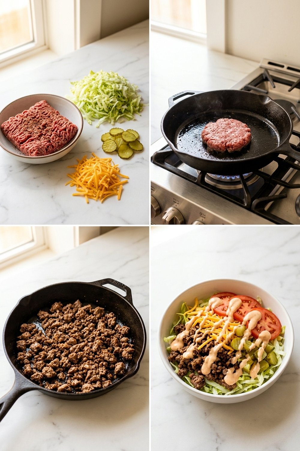 Step by step Big Mac Smash Burger Bowl
