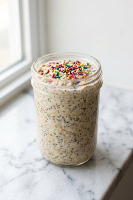 Birthday Cake Protein Overnight Oats