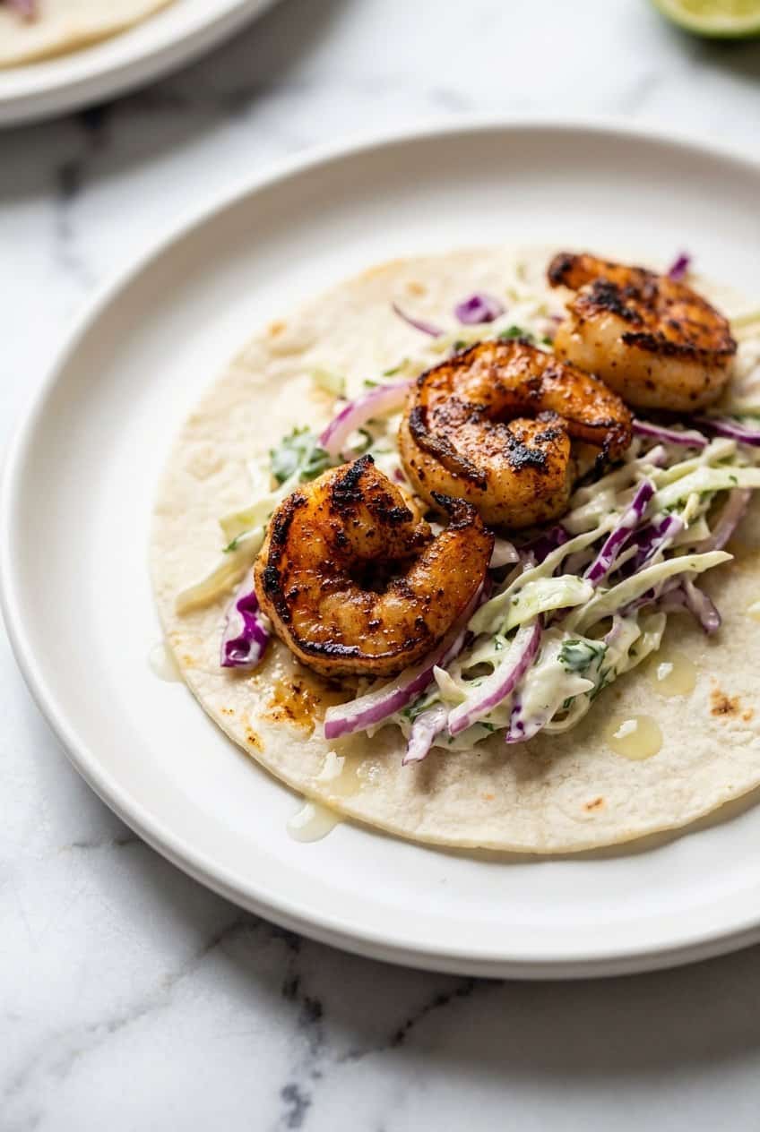 Close up of Blackened Shrimp Tacos