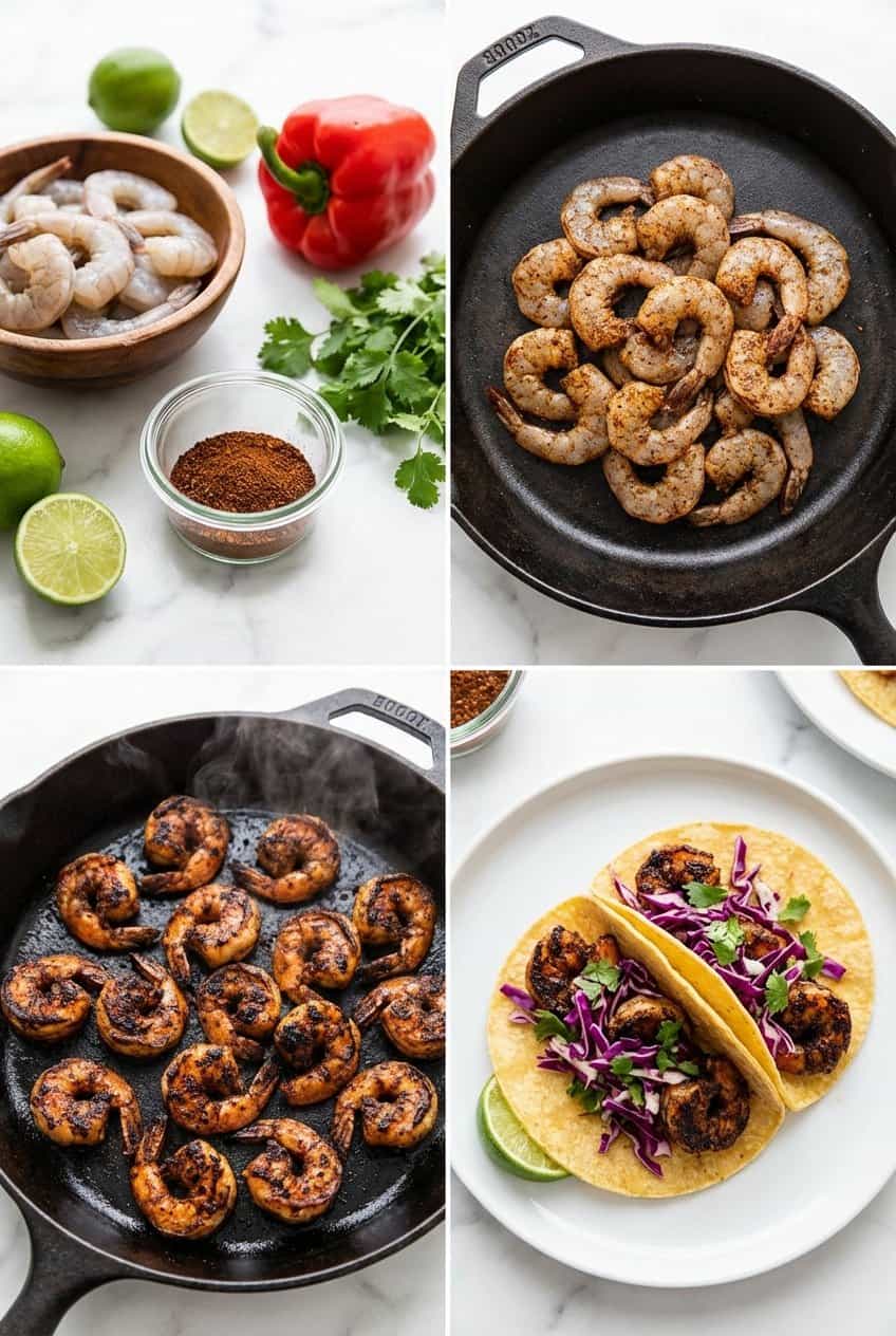 Step by step process for making Blackened Shrimp Tacos