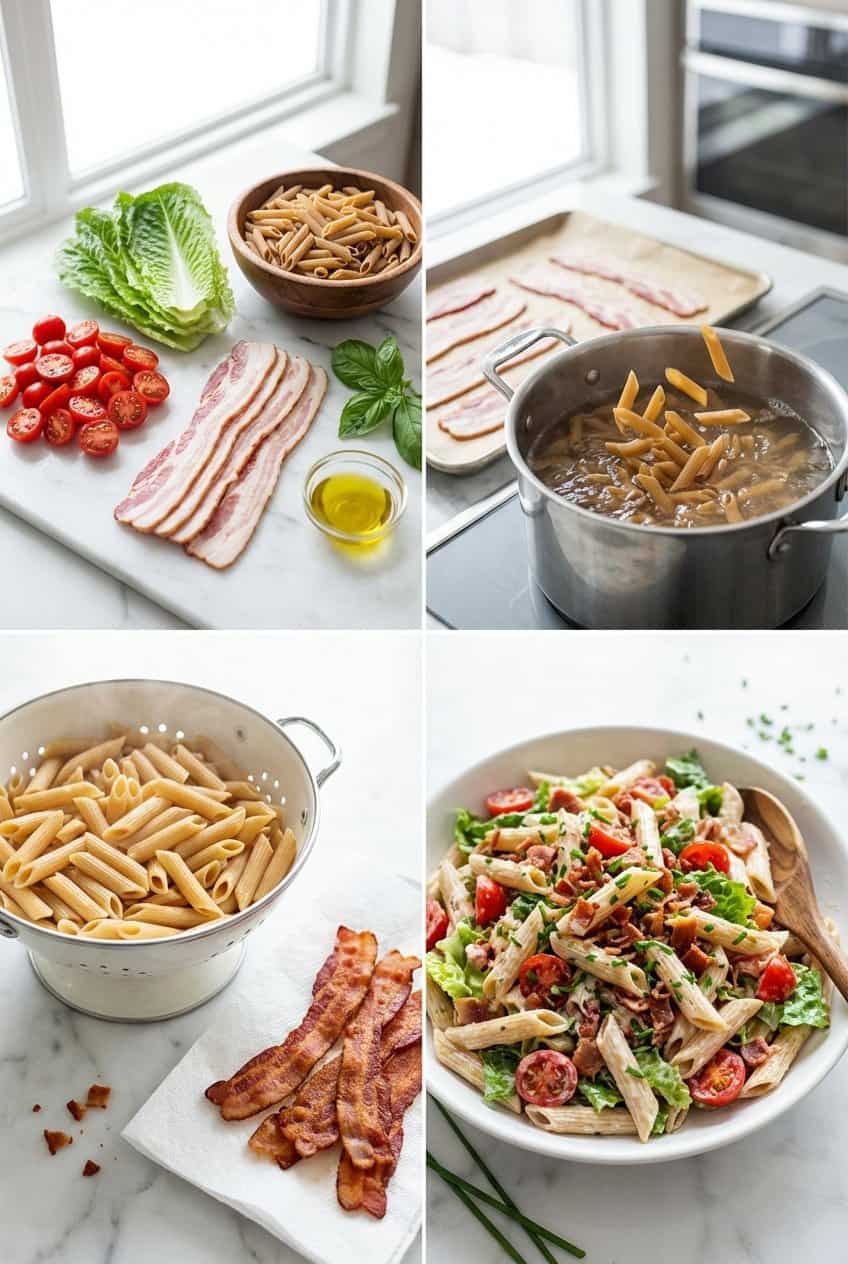Step by step process for making Blt Pasta Salad
