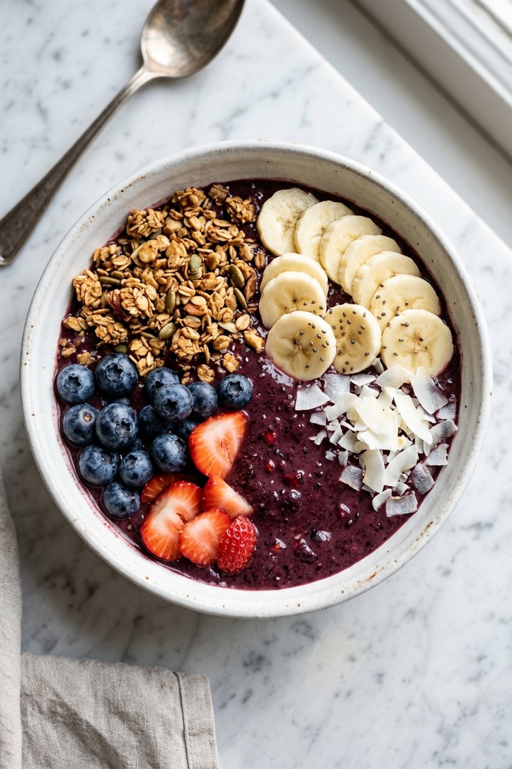 Blueberry Acai Smoothie Bowl close up