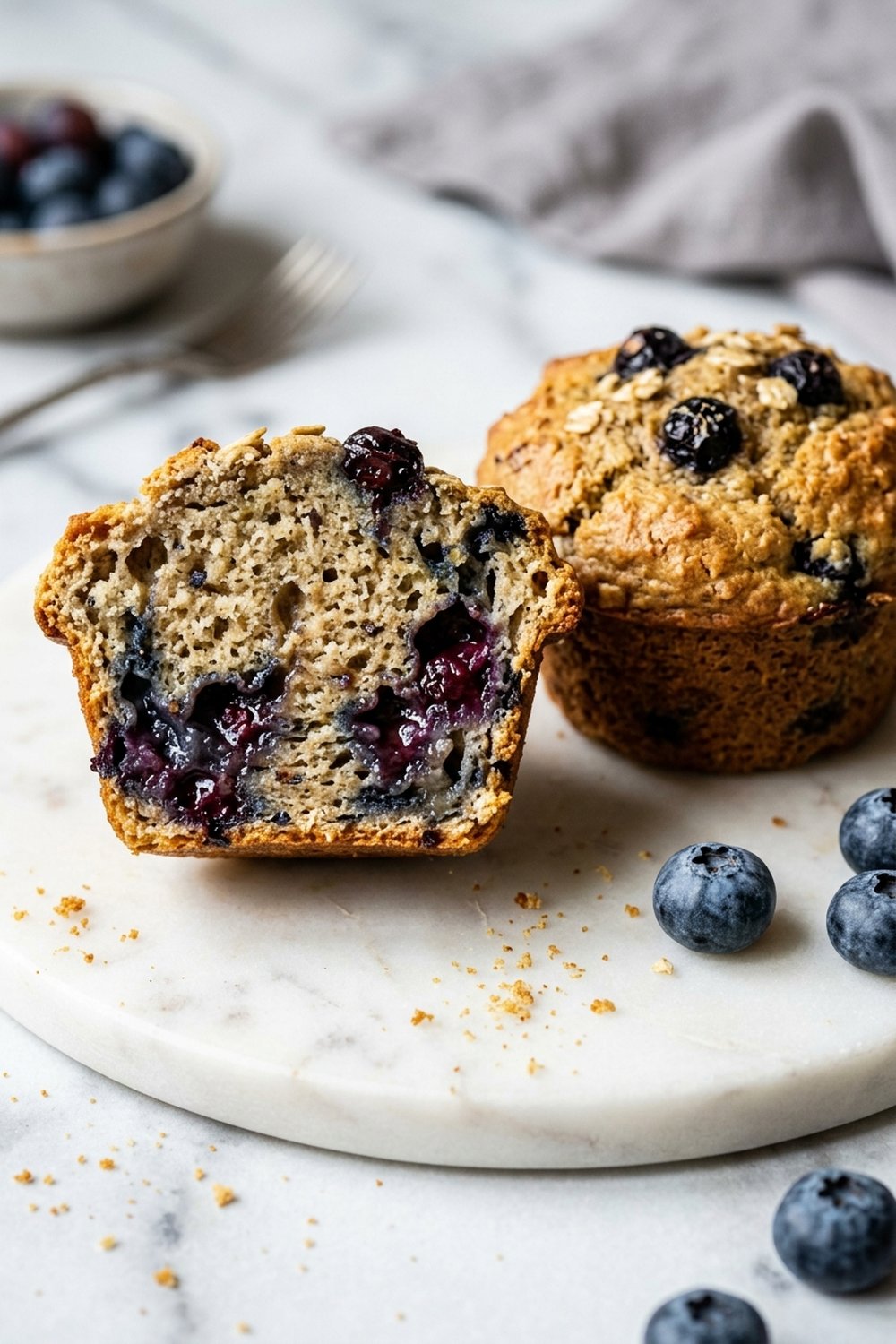 Blueberry Protein Muffins close up