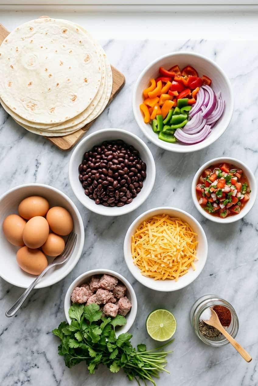 Ingredients for Breakfast Burrito Meal Prep