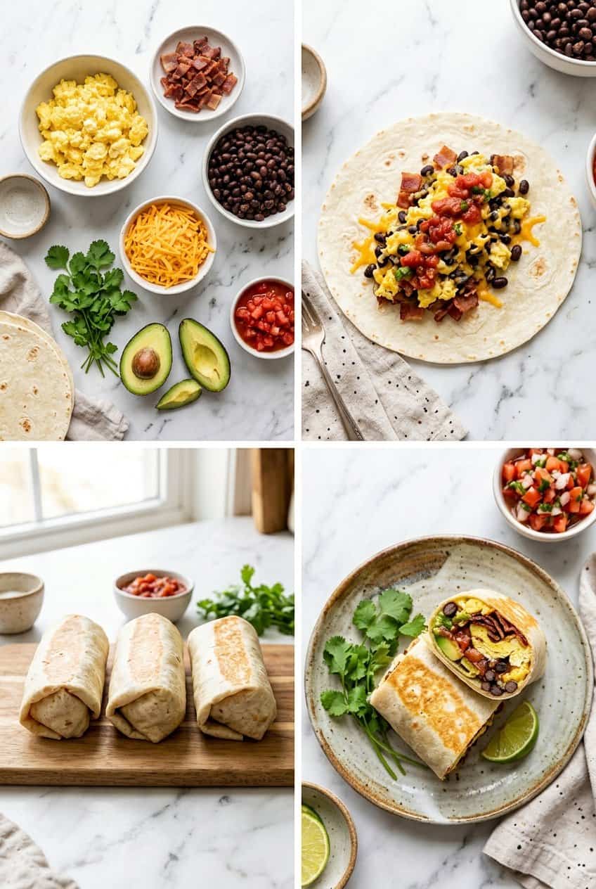 Step by step process for making Breakfast Burrito Meal Prep