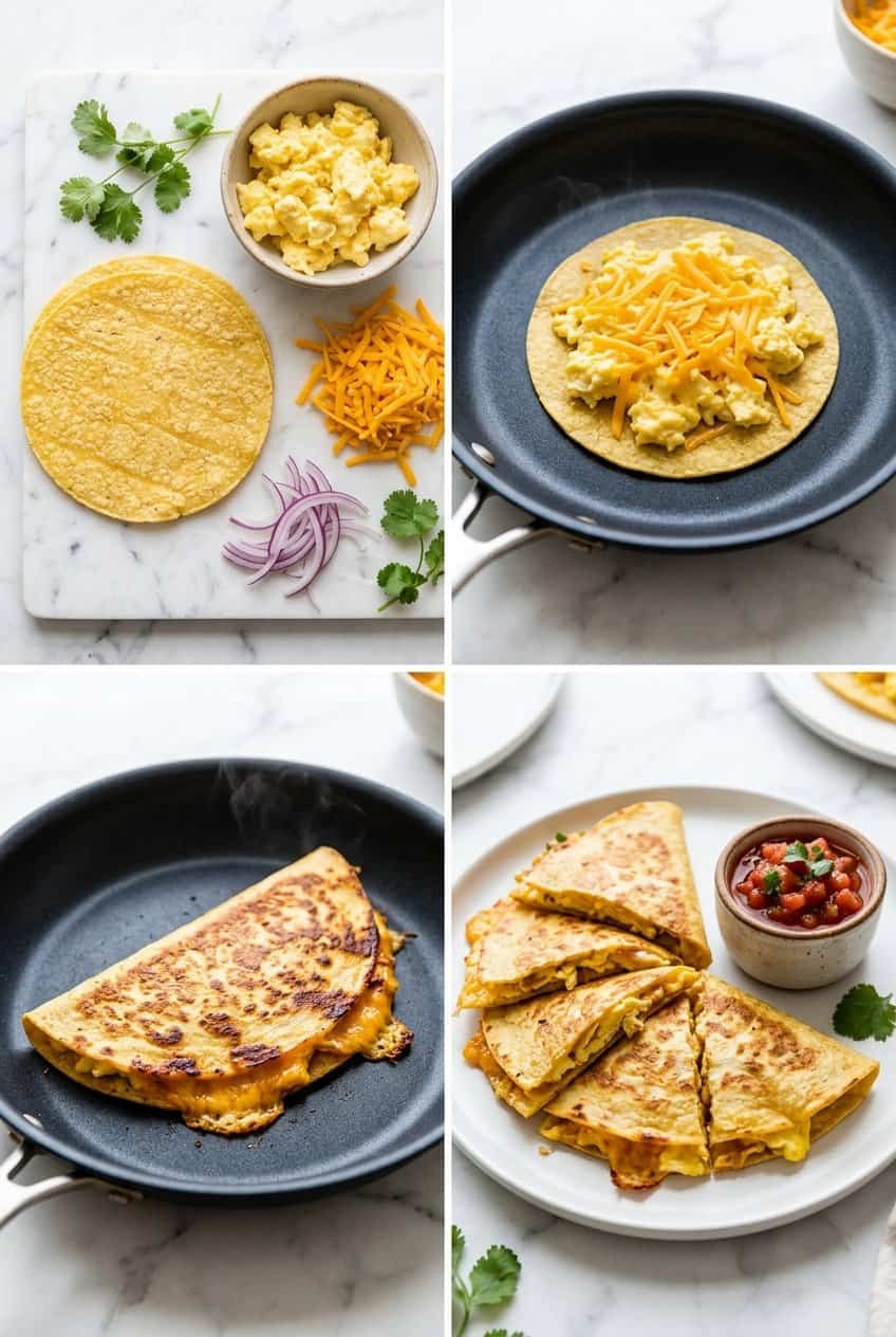 Step by step process for making Breakfast Quesadilla