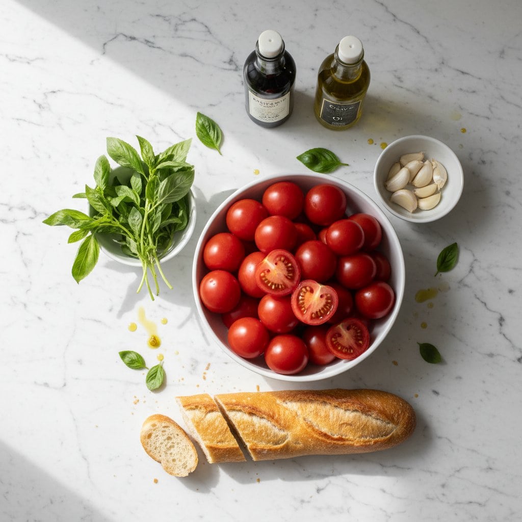 Ingredients for bruschetta with tomato basil