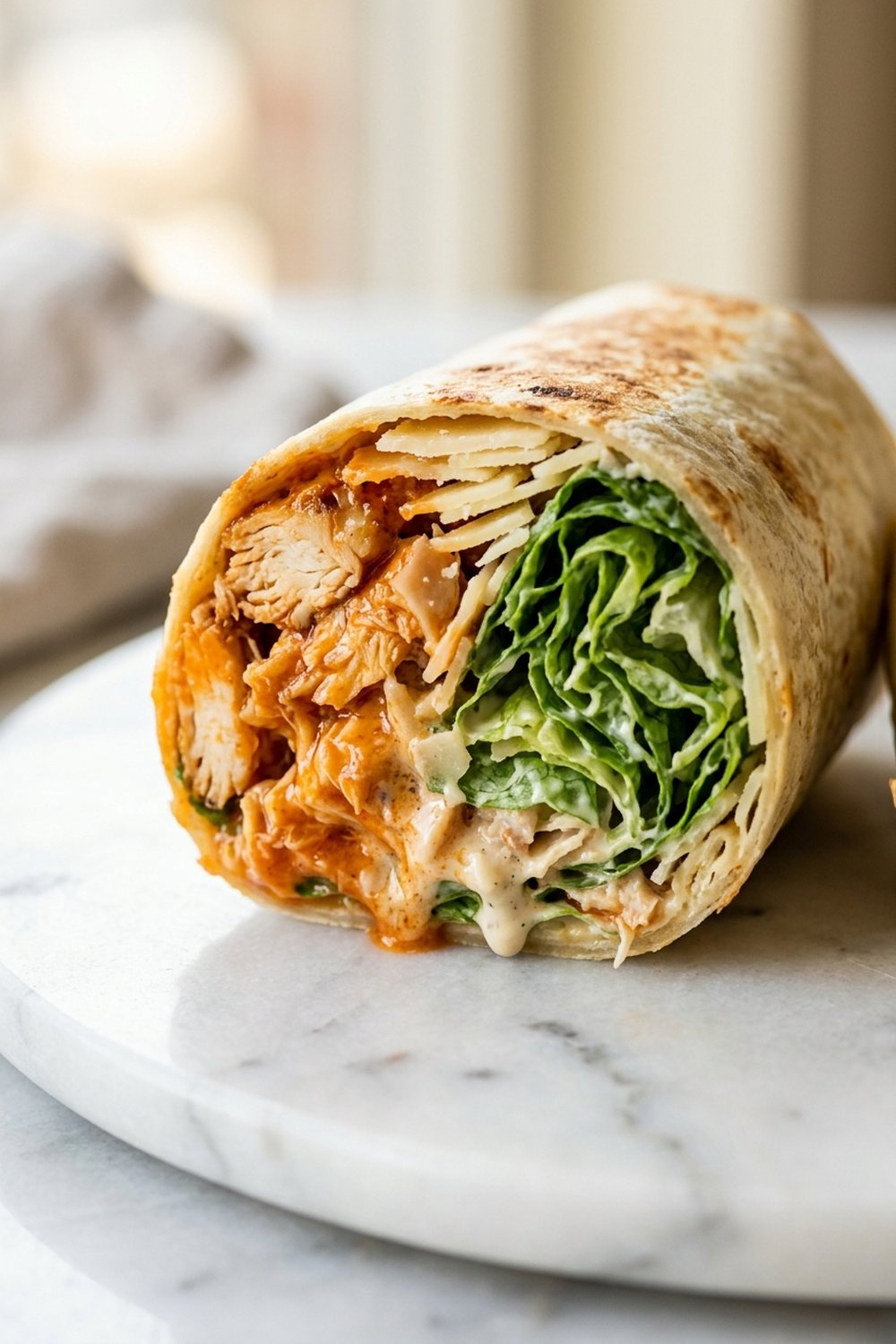 Buffalo Chicken Caesar Wraps close up