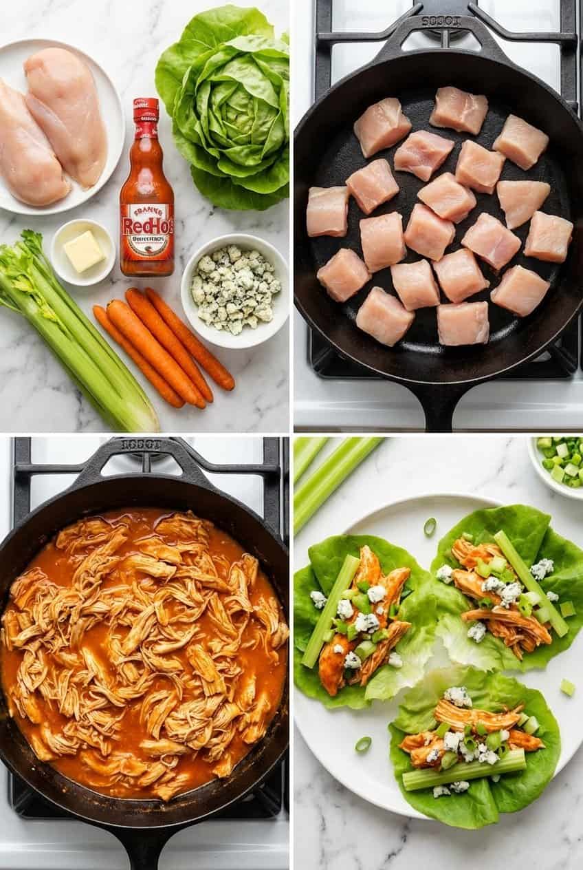Step by step process for making Buffalo Chicken Lettuce Wraps