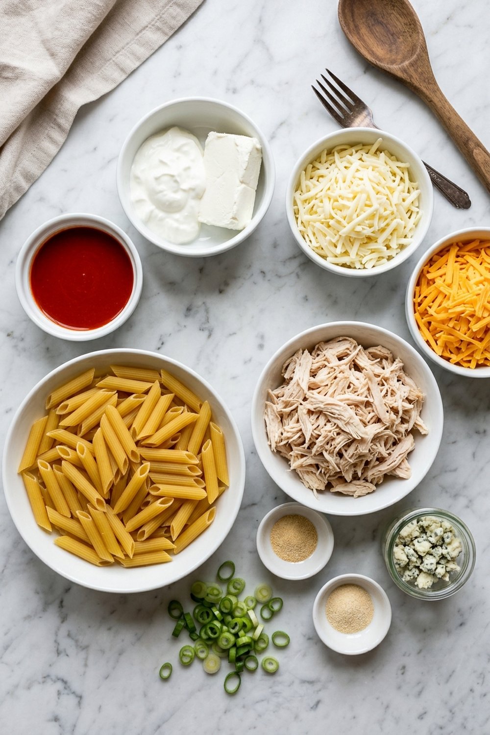 Buffalo Chicken Pasta Bake ingredients