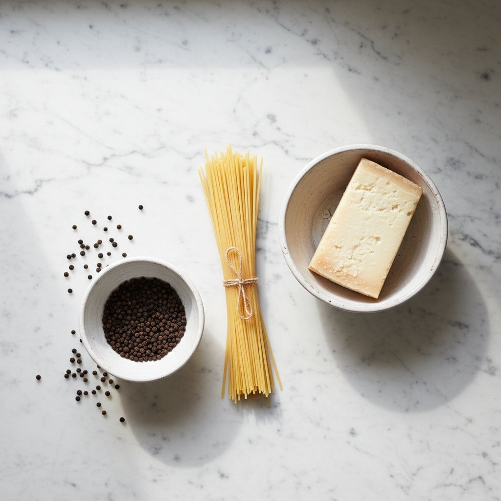 Raw ingredients for cacio e pepe