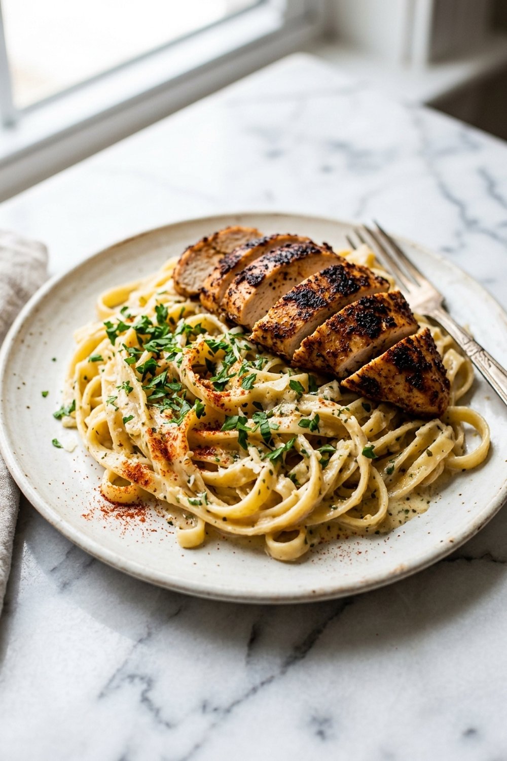 Cajun Chicken Alfredo Pasta close up