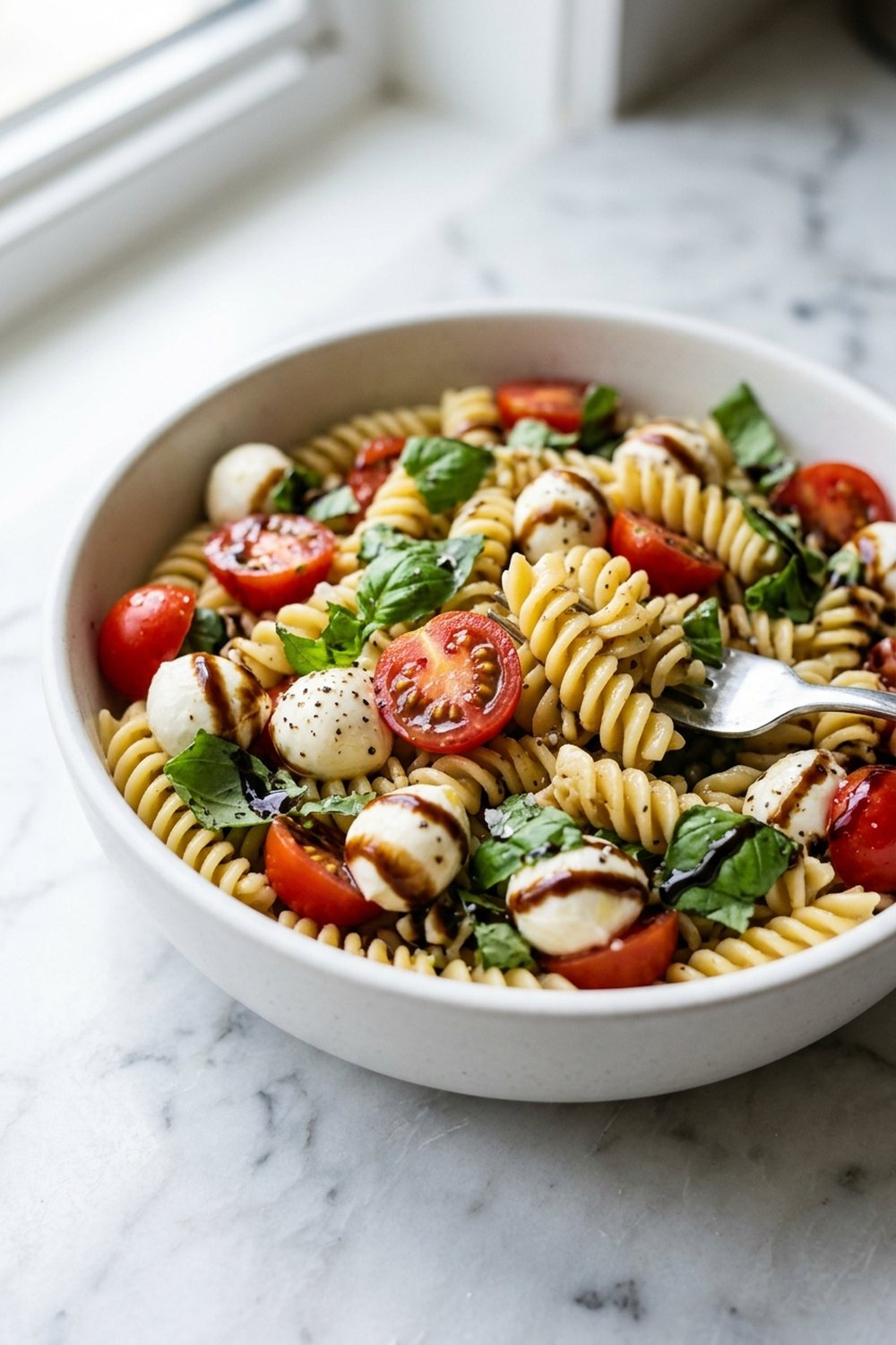 Caprese Pasta Salad close up