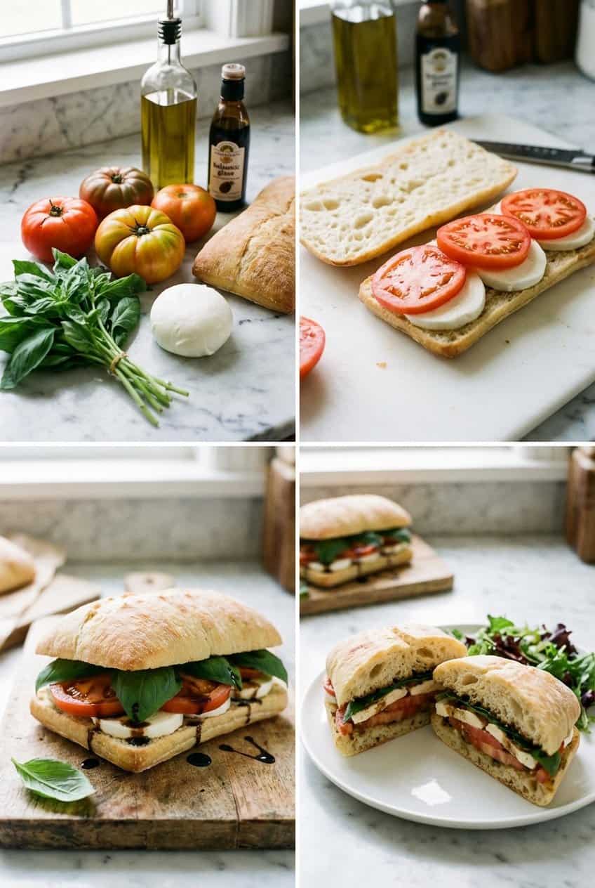 Step by step process for making Caprese Sandwich