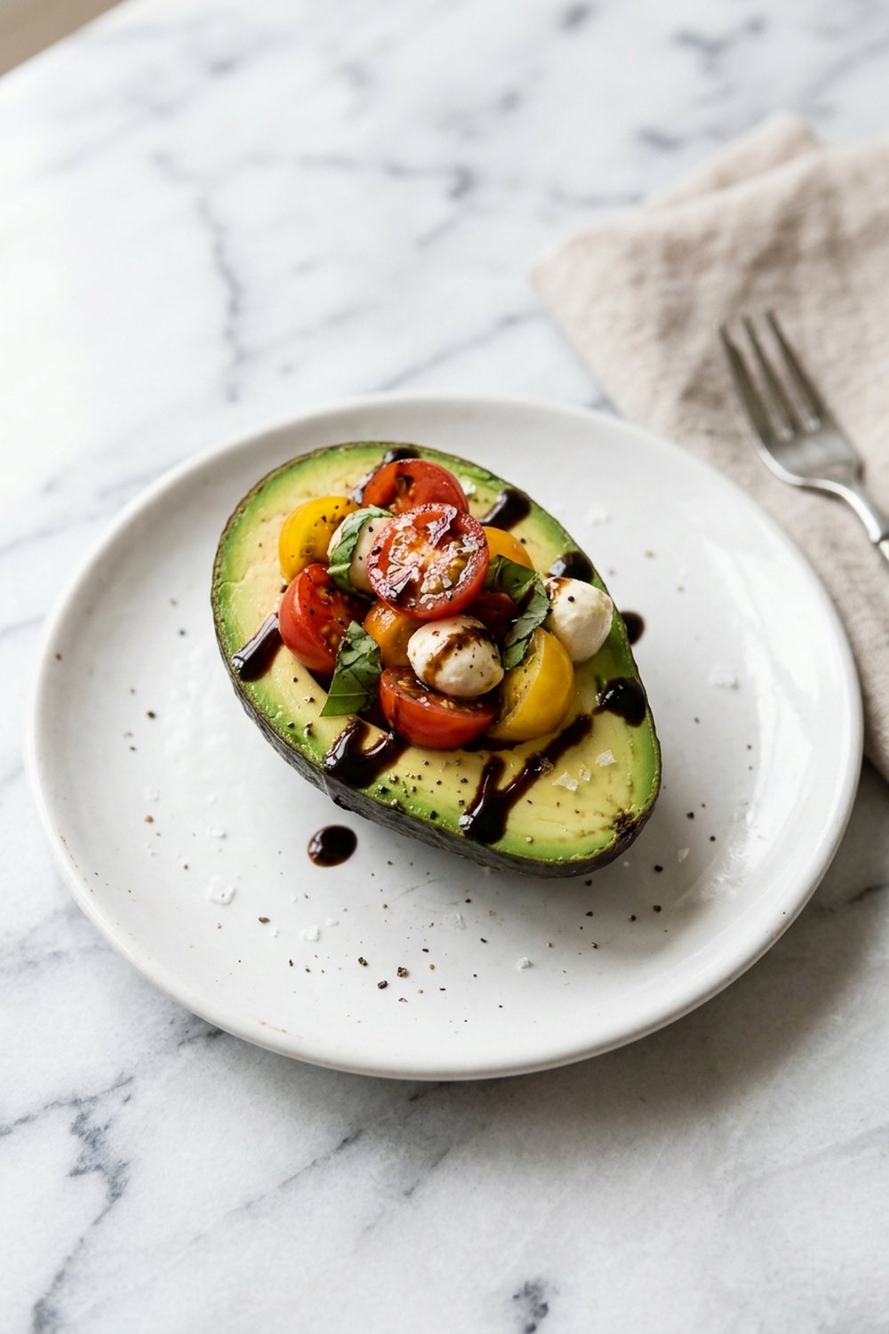 Caprese Stuffed Avocados close up