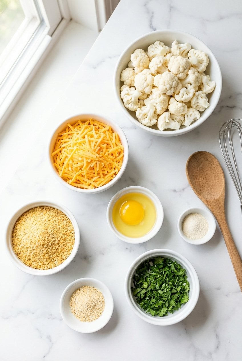 Raw ingredients for cauliflower tots
