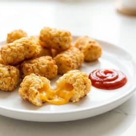 Close up of crispy cauliflower tots