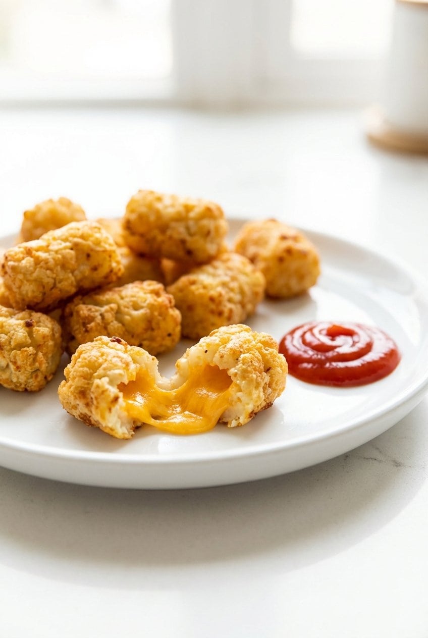 Close up of crispy cauliflower tots