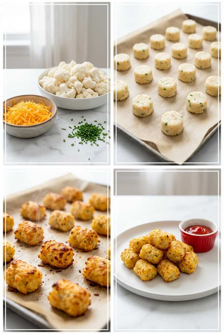 Step by step making cauliflower tots